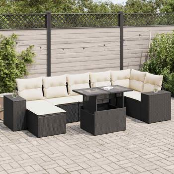 ARDEBO.de - 8-tlg. Garten-Sofagarnitur mit Kissen Schwarz Poly Rattan