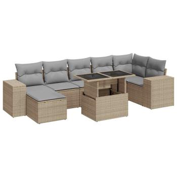 ARDEBO.de - 8-tlg. Garten-Sofagarnitur mit Kissen Beige Poly Rattan