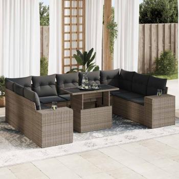 ARDEBO.de - 10-tlg. Garten-Sofagarnitur mit Kissen Grau Poly Rattan