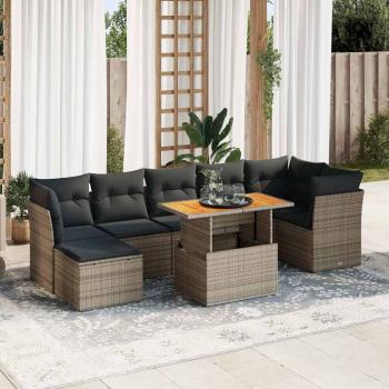 ARDEBO.de - 8-tlg. Garten-Sofagarnitur mit Kissen Grau Poly Rattan