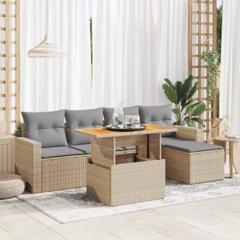 ARDEBO.de - 6-tlg. Garten-Sofagarnitur mit Kissen Beige Poly Rattan