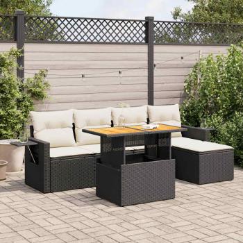 ARDEBO.de - 6-tlg. Garten-Sofagarnitur mit Kissen Schwarz Poly Rattan