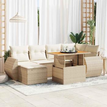 ARDEBO.de - 7-tlg. Garten-Sofagarnitur mit Kissen Beige Poly Rattan