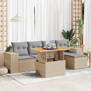 ARDEBO.de - 6-tlg. Garten-Sofagarnitur mit Kissen Beige Poly Rattan