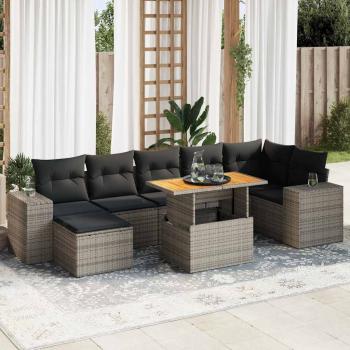 ARDEBO.de - 8-tlg. Garten-Sofagarnitur mit Kissen Grau Poly Rattan