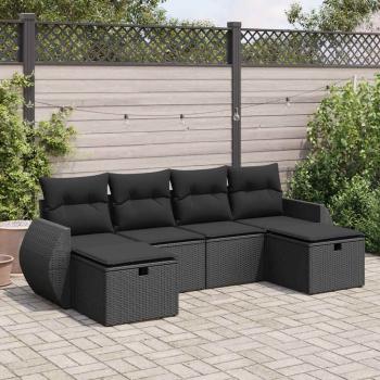 ARDEBO.de - 6-tlg. Garten-Sofagarnitur mit Kissen Schwarz Poly Rattan