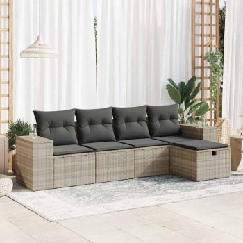 ARDEBO.de - 5-tlg. Garten-Sofagarnitur mit Kissen Hellgrau Poly Rattan