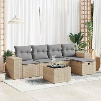 ARDEBO.de - 6-tlg. Garten-Sofagarnitur mit Kissen Beige Poly Rattan