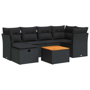 ARDEBO.de - 7-tlg. Garten-Sofagarnitur mit Kissen Schwarz Poly Rattan