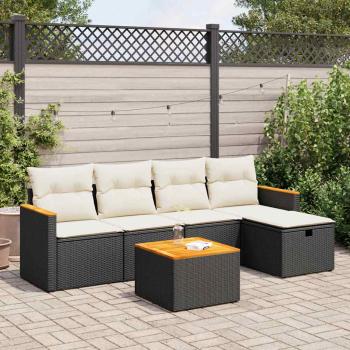 ARDEBO.de - 6-tlg. Garten-Sofagarnitur mit Kissen Schwarz Poly Rattan