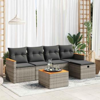 ARDEBO.de - 6-tlg. Garten-Sofagarnitur mit Kissen Grau Poly Rattan