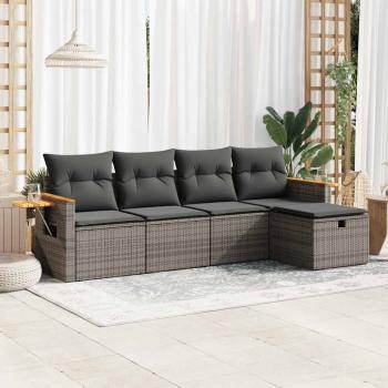 ARDEBO.de - 5-tlg. Garten-Sofagarnitur mit Kissen Grau Poly Rattan
