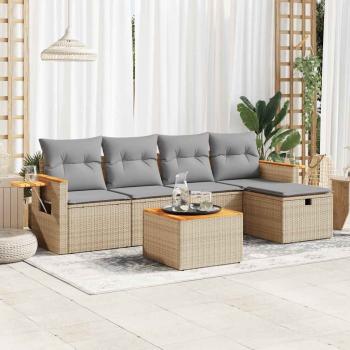 ARDEBO.de - 6-tlg. Garten-Sofagarnitur mit Kissen Beige Poly Rattan