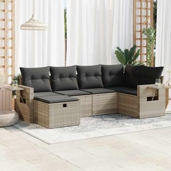 ARDEBO.de - 6-tlg. Garten-Sofagarnitur mit Kissen Hellgrau Poly Rattan