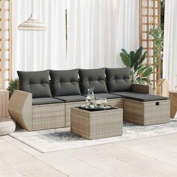 ARDEBO.de - 6-tlg. Garten-Sofagarnitur mit Kissen Hellgrau Poly Rattan