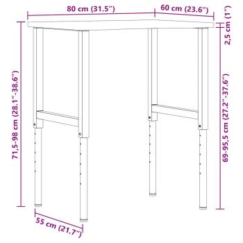 Werkbank Hellbraun 80x60x(71,5-98) cm Massivholz Eiche