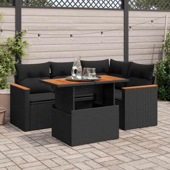 ARDEBO.de - 5tlg. Garten-Sofagarnitur mit Kissen Schwarz Poly Rattan Akazie
