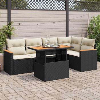 ARDEBO.de - 5tlg. Garten-Sofagarnitur mit Kissen Schwarz Poly Rattan Akazie