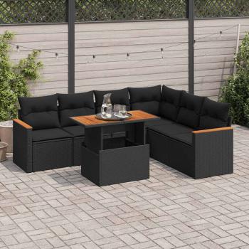 ARDEBO.de - 7-tlg. Garten-Sofagarnitur mit Kissen Schwarz Poly Rattan