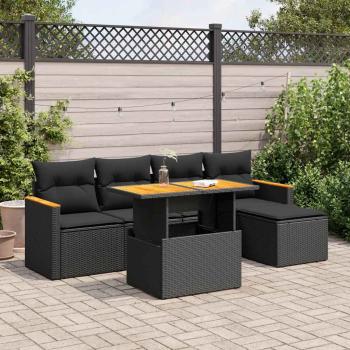 ARDEBO.de - 6-tlg. Garten-Sofagarnitur mit Kissen Schwarz Poly Rattan