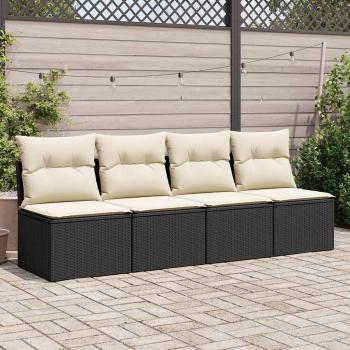 4-tlg. Garten-Sofagarnitur mit Kissen Schwarz Poly Rattan