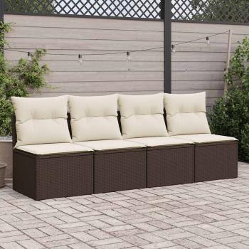 4-tlg. Garten-Sofagarnitur mit Kissen Braun Poly Rattan Akazie