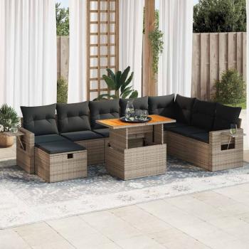 ARDEBO.de - 9-tlg. Garten-Sofagarnitur mit Kissen Grau Poly Rattan Akazie