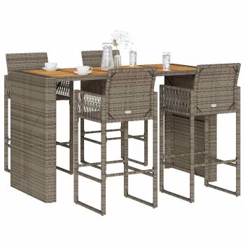 ARDEBO.de - 5-tlg. Gartenbar-Set ohne Kissen Grau Poly Rattan Akazie