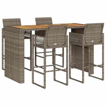 5-tlg. Gartenbar-Set ohne Kissen Grau Poly Rattan Akazie