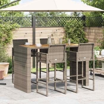 5-tlg. Gartenbar-Set ohne Kissen Grau Poly Rattan Akazie