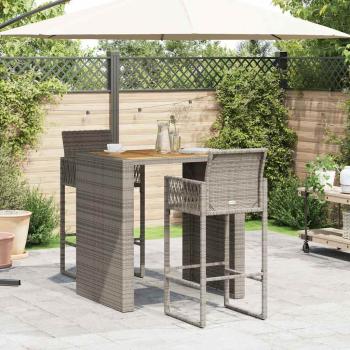 3-tlg. Gartenbar-Set ohne Kissen Grau Poly Rattan Akazie