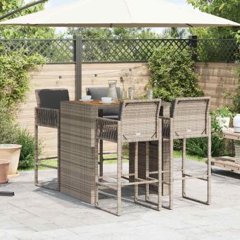 ARDEBO.de - 5-tlg. Gartenbar-Set mit Kissen Grau Poly Rattan Akazie