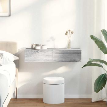 ARDEBO.de - Wandregal mit Schubladen Grau Sonoma 80x33x17 cm Holzwerkstoff