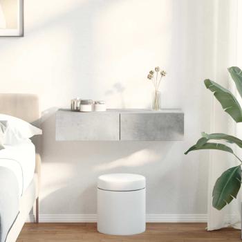 ARDEBO.de - Wandregal mit Schubladen Betongrau 80x33x17 cm Holzwerkstoff