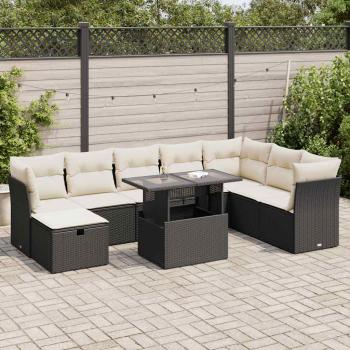 ARDEBO.de - 9-tlg. Garten-Sofagarnitur mit Kissen Schwarz Poly Rattan