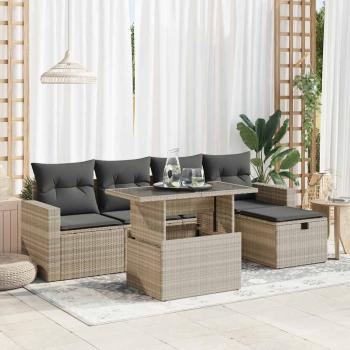 ARDEBO.de - 6-tlg. Garten-Sofagarnitur mit Kissen Hellgrau Poly Rattan