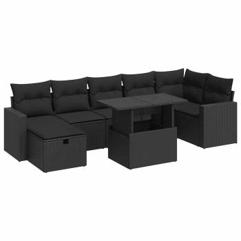ARDEBO.de - 8-tlg. Garten-Sofagarnitur mit Kissen Schwarz Poly Rattan