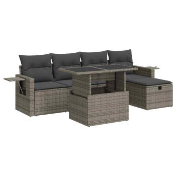 ARDEBO.de - 6-tlg. Garten-Sofagarnitur mit Kissen Grau Poly Rattan