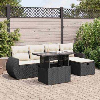 ARDEBO.de - 6-tlg. Garten-Sofagarnitur mit Kissen Schwarz Poly Rattan