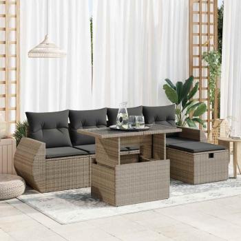 ARDEBO.de - 6-tlg. Garten-Sofagarnitur mit Kissen Grau Poly Rattan