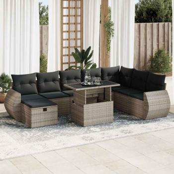 ARDEBO.de - 9-tlg. Garten-Sofagarnitur mit Kissen Grau Poly Rattan