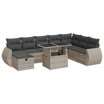 ARDEBO.de - 9-tlg. Garten-Sofagarnitur mit Kissen Hellgrau Poly Rattan