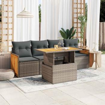 ARDEBO.de - 5-tlg. Garten-Sofagarnitur mit Kissen Grau Poly Rattan Akazie