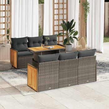 ARDEBO.de - 7-tlg. Garten-Sofagarnitur mit Kissen Grau Poly Rattan Akazie