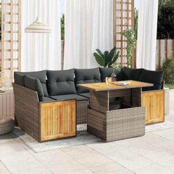 ARDEBO.de - 7-tlg. Garten-Sofagarnitur mit Kissen Grau Poly Rattan Akazie