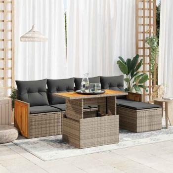 ARDEBO.de - 6-tlg. Garten-Sofagarnitur mit Kissen Grau Poly Rattan Akazie