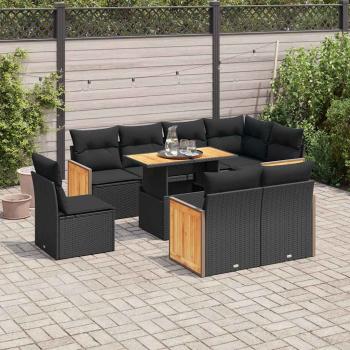 ARDEBO.de - 9-tlg. Garten-Sofagarnitur mit Kissen Schwarz Poly Rattan
