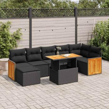 ARDEBO.de - 7-tlg. Garten-Sofagarnitur mit Kissen Schwarz Poly Rattan