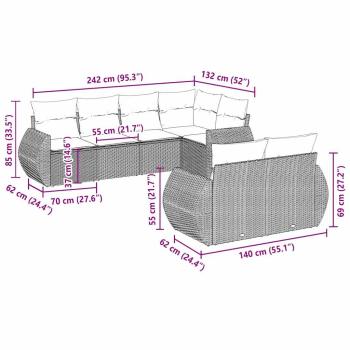 7-tlg. Garten-Sofagarnitur mit Kissen Hellgrau Poly Rattan