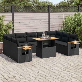 ARDEBO.de - 10-tlg. Garten-Sofagarnitur mit Kissen Schwarz Poly Rattan